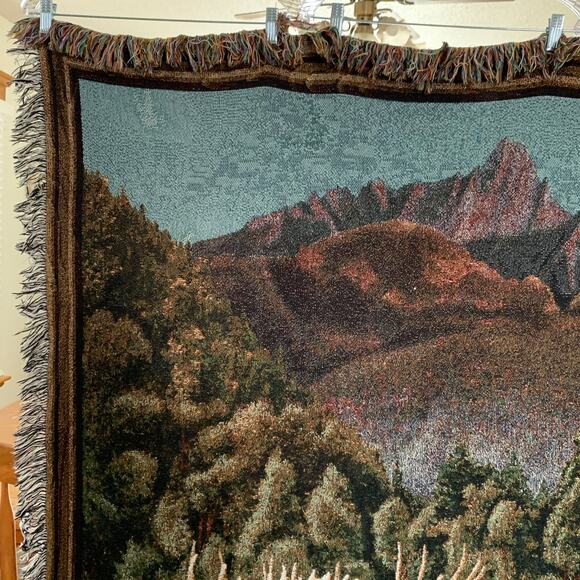 Moose Woven Tapestry Blanket Woods River Rocks Fringed Throw 50 x 68 - Picture 3 of 10